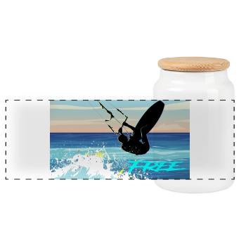 Kitesurf - Panoramic Cookie Jar with Wooden Lid - white - Front