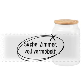 Suche Zimmer, voll vermöbelt - Panorama Keksdose mit Holzdeckel - Weiß - Vorne