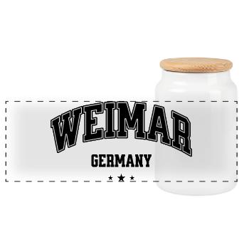 Weimar Varsity Schriftzug Design - Panorama Keksdose mit Holzdeckel - Weiß - Vorne