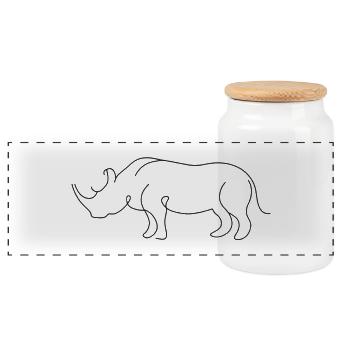 Silent Rhino Silhouette in Minimal Flowing Lines - Panoramic Cookie Jar with Wooden Lid - white - Front