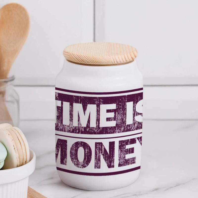 Le temps, c’est de l’argent – impression de texte graphique Boîte à biscuits avec couvercle en bois