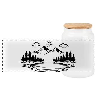 Mountains Nature Outdoor Icon - Panoramic Cookie Jar with Wooden Lid - white - Front