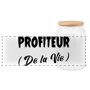PROFITEUR (DE LA VIE) ! (noir) - Boîte à biscuits avec couvercle en bois - blanc - Devant