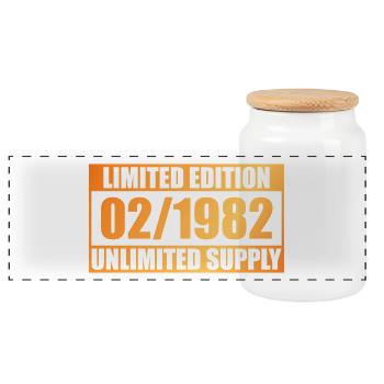 44th Birthday Limited Edition - ꝏ Supply 02/1982 - Panoramic Cookie Jar with Wooden Lid - white - Front