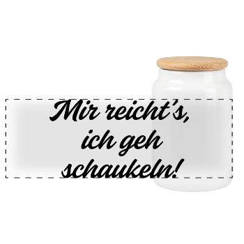 Mir reicht es, ich gehe schaukeln. - Panorama Keksdose mit Holzdeckel - Weiß - Vorne