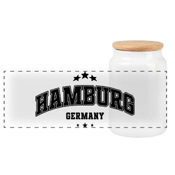 Hamburg Arch lettering - Panoramic Cookie Jar with Wooden Lid - white - Front
