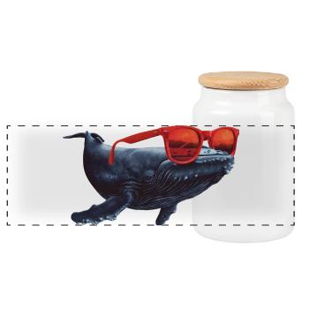 Whale with sunglasses - Panoramic Cookie Jar with Wooden Lid - white - Front