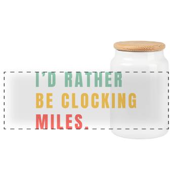 I'd rather be clocking miles - Panoramic Cookie Jar with Wooden Lid - white - Front