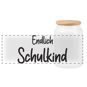 Endlich Schulkind - Einschulung Erstklässler - Panorama Keksdose mit Holzdeckel - Weiß - Vorne
