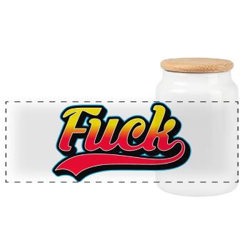 F-Wort-Retro-Logo - Panorama Keksdose mit Holzdeckel - Weiß - Vorne