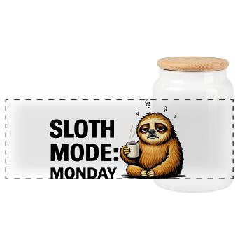 Sloth Mode Monday - Panoramic Cookie Jar with Wooden Lid - white - Front