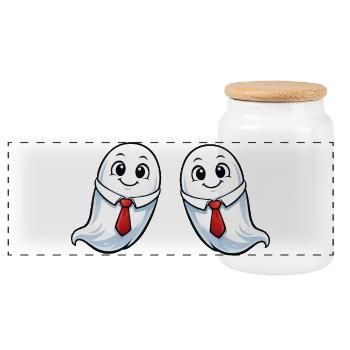 Ghosts in a suit - Panoramic Cookie Jar with Wooden Lid - white - Front