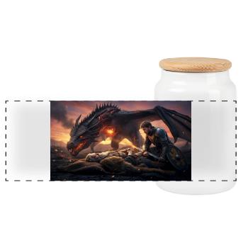 Beowulf meurt après avoir tué le puissant dragon - Boîte à biscuits avec couvercle en bois - blanc - Devant
