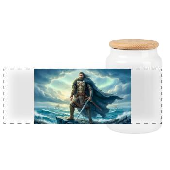 Beowulf fait face au destin qui l’attend dans la saga nordique - Boîte à biscuits avec couvercle en bois - blanc - Devant