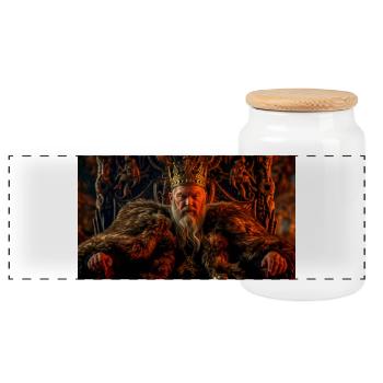 Der alte Beowulf herrscht als weiser König in der nordischen Saga - Panorama Keksdose mit Holzdeckel - Weiß - Vorne
