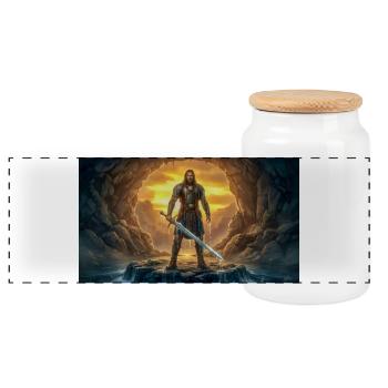 Beowulf combat le Monstre avec l’Épée Ancienne - Boîte à biscuits avec couvercle en bois - blanc - Devant