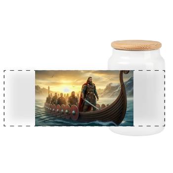 Beowulf arrive au Danemark avec des guerriers nordiques my - Boîte à biscuits avec couvercle en bois - blanc - Devant