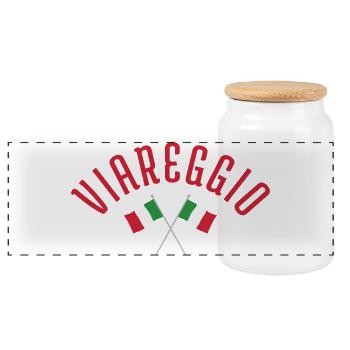 Viareggio Crossed Italian Flags  - Panoramic Cookie Jar with Wooden Lid - white - Front