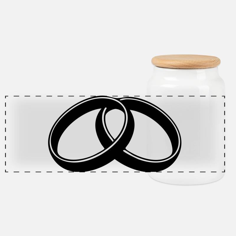 Wedding Rings – Minimalist Black & White - Panoramic Cookie Jar with Wooden Lid - white