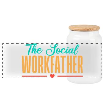 Social Worker Quota Social Workfather Social Work - Panoramic Cookie Jar with Wooden Lid - white - Front
