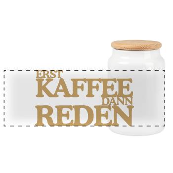 Erst Kaffee dann reden Lustiges Retro Design - Panorama Keksdose mit Holzdeckel - Weiß - Vorne