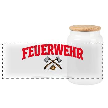 lustiger Feuerwehr Spruch für den Feuerwehrmann - Panorama Keksdose mit Holzdeckel - Weiß - Vorne