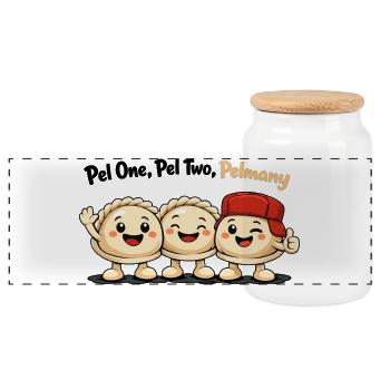 Pel One, Pel Two, Pelmany – Pelmeni Friends - Panoramic Cookie Jar with Wooden Lid - white - Front