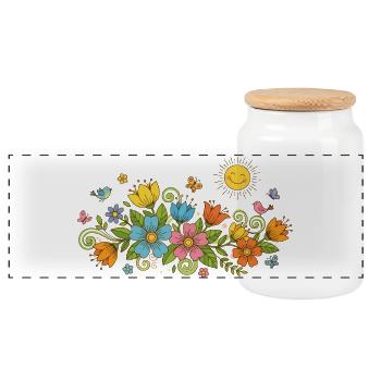Spring Blossoms Flowers and Birds in the Sunshine - Panoramic Cookie Jar with Wooden Lid - white - Front