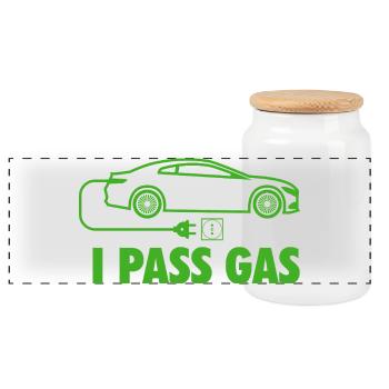 I Pass Gas Electric Car EV Zero Emission Pun - Panoramic Cookie Jar with Wooden Lid - white - Front