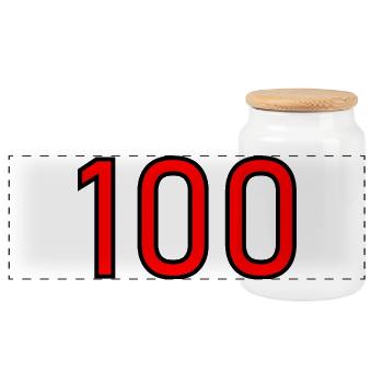 100. 100 JAHRE. 100-JÄHRIGES JUBILÄUM. GEBURTSTAG 100 - Panorama Keksdose mit Holzdeckel - Weiß - Vorne