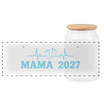 Mama 2027 Beförderung zur Mutter Geschenk - Panorama Keksdose mit Holzdeckel - Weiß - Vorne