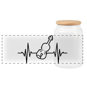 Violin ECG Heartbeat - Panoramic Cookie Jar with Wooden Lid - white - Front