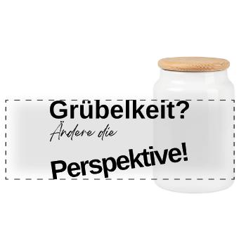 Grübelkeit? Ändere die Perspektive! - Panorama Keksdose mit Holzdeckel - Weiß - Vorne