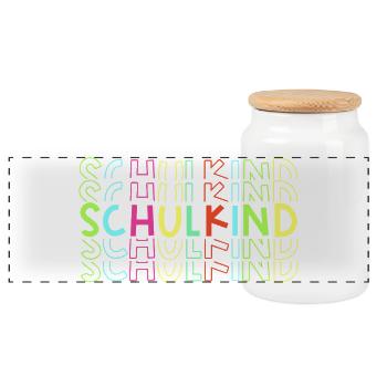 Schulkind neon - Einschulung coole Schulanfänger - Panorama Keksdose mit Holzdeckel - Weiß - Vorne