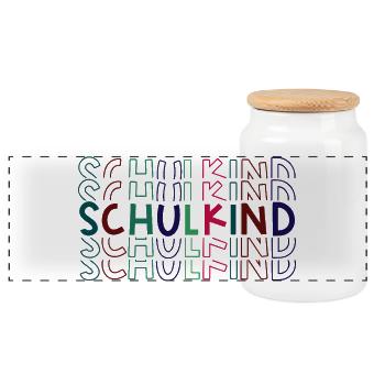 Schulkind bunt Einschulung Erstklässler - Panorama Keksdose mit Holzdeckel - Weiß - Vorne