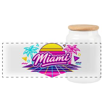 Miami Retro Disco Style Neon Vice Geschenk Idee - Panorama Keksdose mit Holzdeckel - Weiß - Vorne