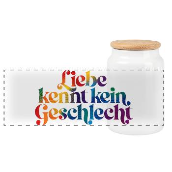 Buntes LGBT Motiv Liebe kennt kein Geschlecht - Panorama Keksdose mit Holzdeckel - Weiß - Vorne