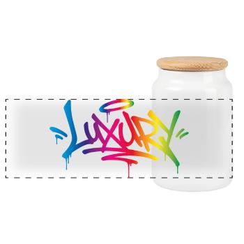 Luxury Rainbow Graffiti Street Art - Panoramic Cookie Jar with Wooden Lid - white - Front