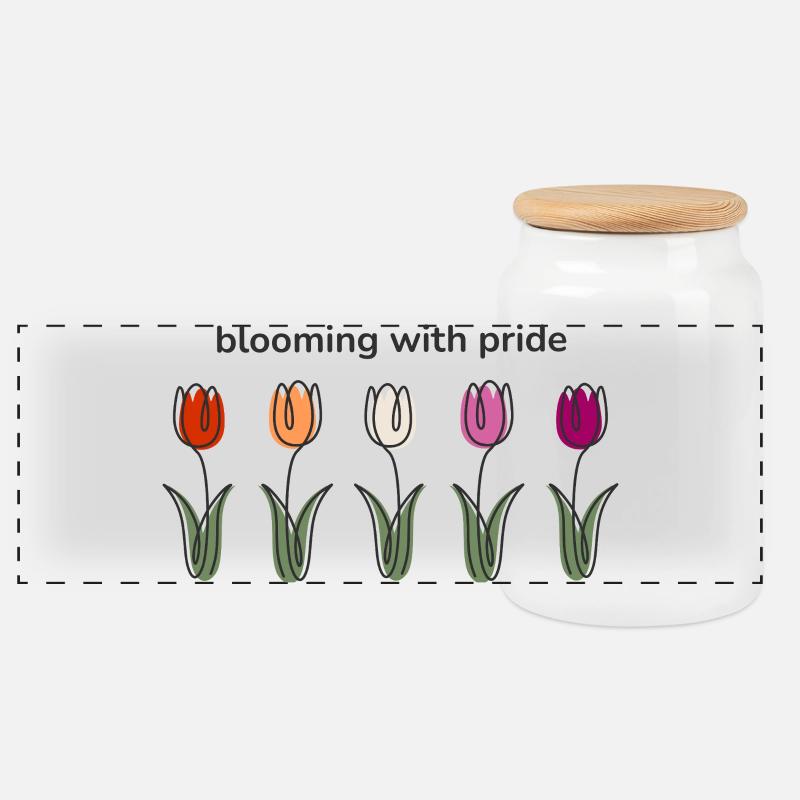 Blooming with Pride-Tulpen in lesbischen Farben - Panorama Keksdose mit Holzdeckel - Weiß