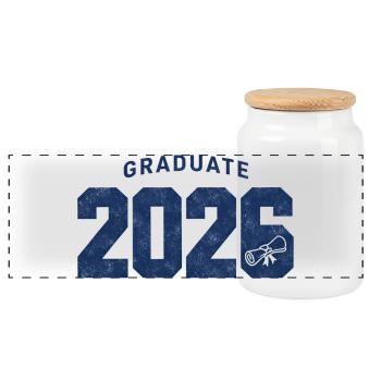 Graduate 2026 – Vintage Diploma Design - Panoramic Cookie Jar with Wooden Lid - white - Front