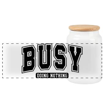 Occupé : Ne rien faire Motivation Introverti - Boîte à biscuits avec couvercle en bois - blanc - Devant