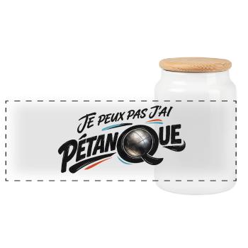 Je peux pas j'ai Pétanque — Design Boule Moderne - Boîte à biscuits avec couvercle en bois - blanc - Devant