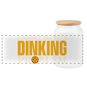 Dinking Problem Pickleball Player - Panoramic Cookie Jar with Wooden Lid - white - Front