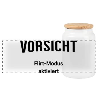 Vorsicht - Flirt-Modus aktiviert - Panorama Keksdose mit Holzdeckel - Weiß - Vorne