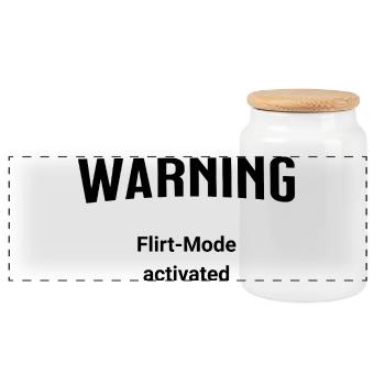 Warning - Flirt-Mode activated - Panoramic Cookie Jar with Wooden Lid - white - Front