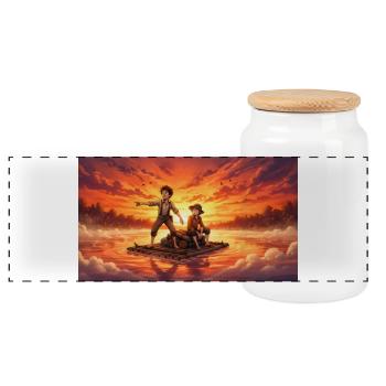 Tom Sawyer Huckleberry Finn Die Mississippi Calls - Panorama Keksdose mit Holzdeckel - Weiß - Vorne