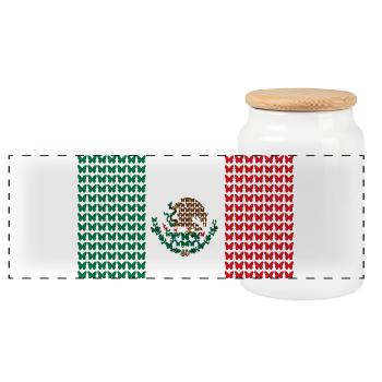 Mexico Raster Flag Pattern - Panoramic Cookie Jar with Wooden Lid - white - Front