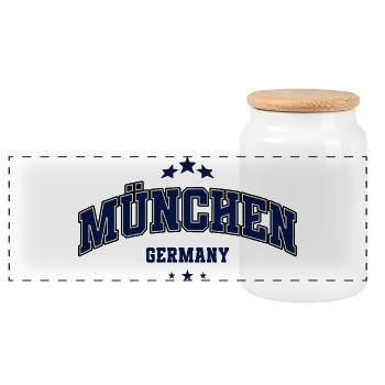 Munich Germany Motif for Bayern Fans - Panoramic Cookie Jar with Wooden Lid - white - Front