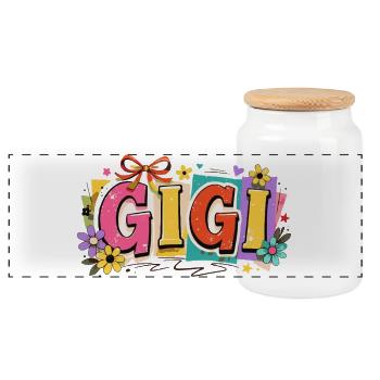 Gigi Granny Flowers Gift Retro Grandma - Panoramic Cookie Jar with Wooden Lid - white - Front