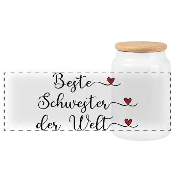 Beste Schwester der Welt - Panorama Keksdose mit Holzdeckel - Weiß - Vorne